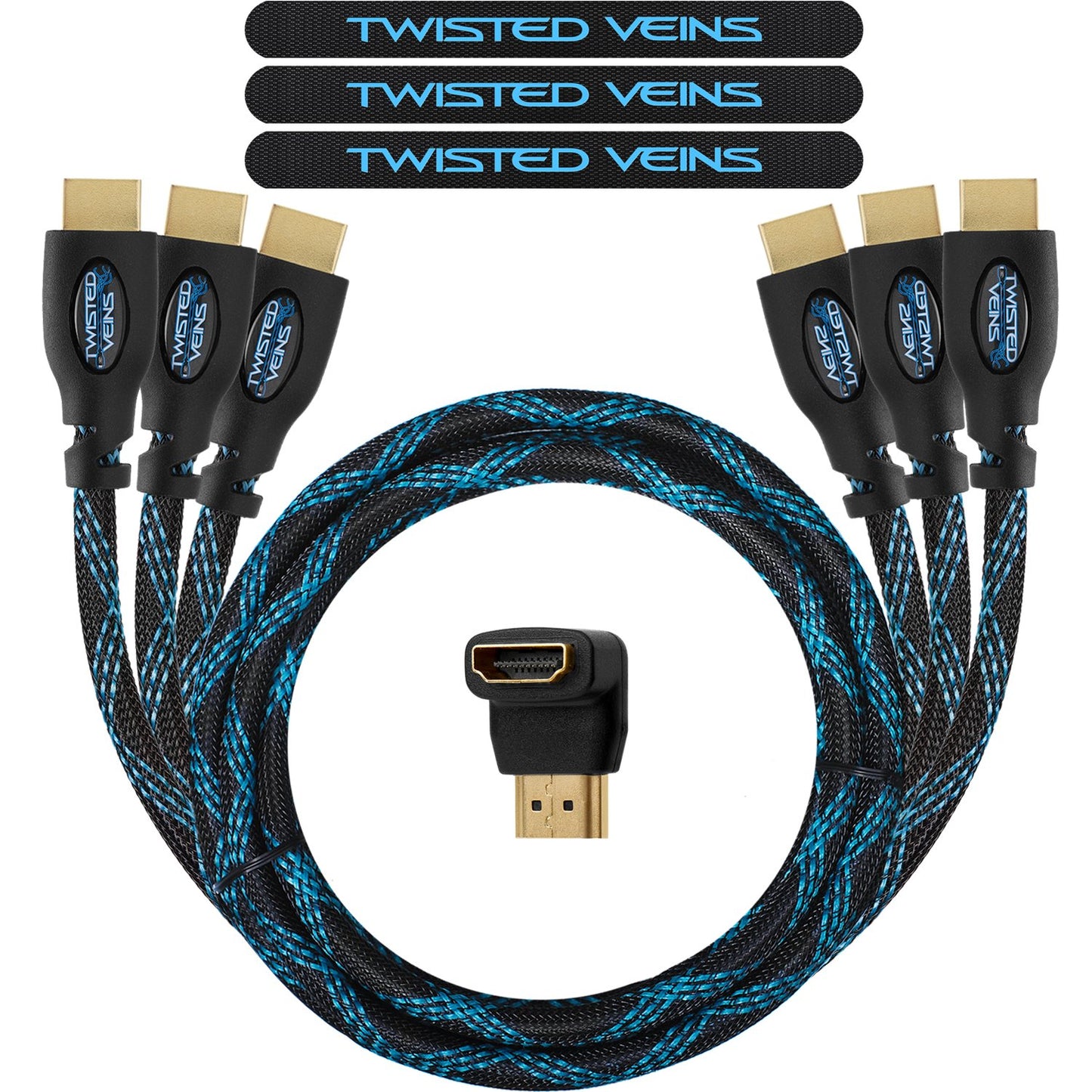 Twisted Veins HDMI Cable 1.5 ft (Actually 1.6ft / 0.5m), 3-Pack, Premium HDMI Braided Cord Type High Speed with Ethernet, Supports HDMI 2.0b 4K 60hz HDR and ARC